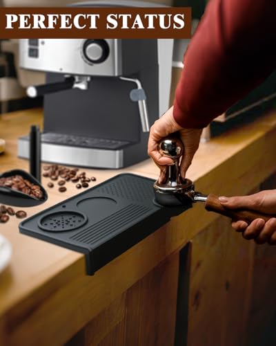 Upgraded Silicone Tamping Mat & Coffee Brush, Durable Tamper Mat Counter Pad, Espresso Machines Acceessories for Home Baristas, Espresso Tamping Station - Black - color: Black Mat & Brush