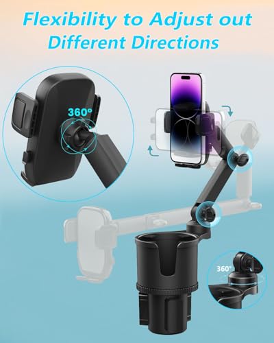 Cup Phone Holders for Your Car, [360°Adjustable] Car Cup Holder Phone Cradle for 2.5-4" Cup Holders-Compatible with iPhone 15/14 Pro, Phone Holder Mount for Truck/SUV| Anti-Slip & No Shake Design - color: black