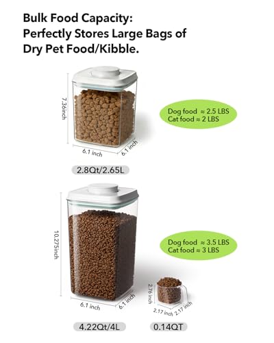 Dog Food Storage Container with One-Touch Lid, 4.22 QT / 4.0 L BPA-Free Cat Food Storage Container，Stackable Durable PET with 130ml Scoop, for Kibble, Treats, and Precise Feeding - color: 4.2QT