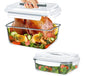 KOMUEE 2 Pack 220oz+76.4oz Extra Large Glass Food Storage Containers Set with Airtight Lids, Big Glass Meal Prep Containers, Ideal for Storing Rotisserie Chicken, Lasagna,Salads, Leak-proof & BPA-Free