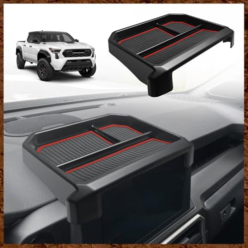 Muslogy Dashboard Storage Box for 2024 2025 2026 Tacoma & 2025 2026 4Runner Accessories Center Console Organizer w/ 8-inch Screen for SR SR5 TRD PreRunner TRD Sport Off-Road Pro Trailhunter (Red) - color: Red, size: 8-inch Screen
