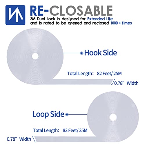 3/4 Inch x 82 Feet Black Hook Loop Strips with Adhesive Heavy Duty, Multi-Purpose Hook and Loop Tape, Double Sided Hook Loop Rolls, Picture Hanging Strips, TV Accessories, TV wall Adhesive Tape - size: 3/4in x 82ft, style: White