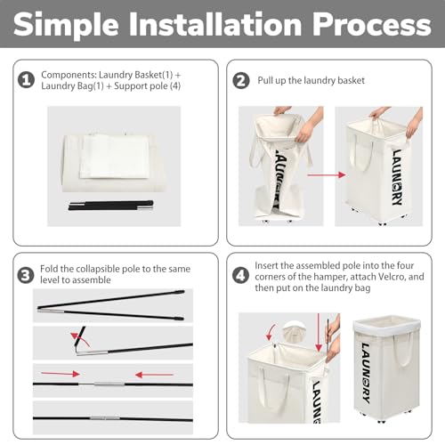 Goodpick Laundry Hamper with Wheels, 75L College Dorm Room Essentials, Clothes Hamper with Removable Wash Bag for Bedroom, Large Laundry Basket with Handle, White - color: White 1-Pack