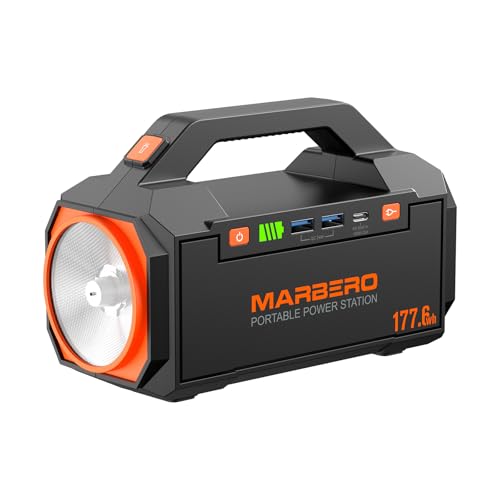 MARBERO Portable Power Station 177.6Wh Power Bank 150W Max Outdoor Camping Battery with LED Flashlight Fast Charger for Outdoor Adventure Hunting CPAP Home Backup Business Trips Emergencies - color: Orange