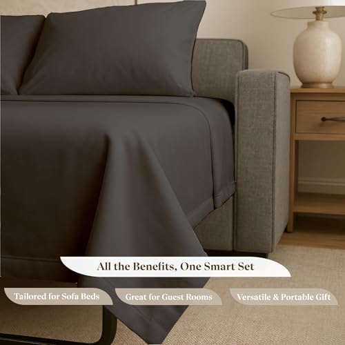 Soft & Luxurious Full Sleeper Sofa Bed Sheet Set - Premium Quality 100% Cotton Sheets, 4-Piece Solid Bedding Sets, Fits RV & Sofabed Mattresses up to 8" Deep, Dark Grey - color: 02-dark Grey, size: Full 8" Deep