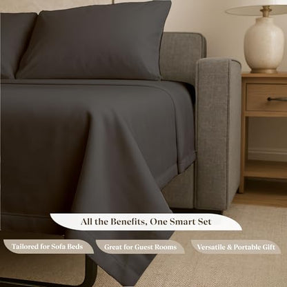 Soft & Luxurious Full Sleeper Sofa Bed Sheet Set - Premium Quality 100% Cotton Sheets, 4-Piece Solid Bedding Sets, Fits RV & Sofabed Mattresses up to 8" Deep, Dark Grey - color: 02-dark Grey, size: Full 8" Deep