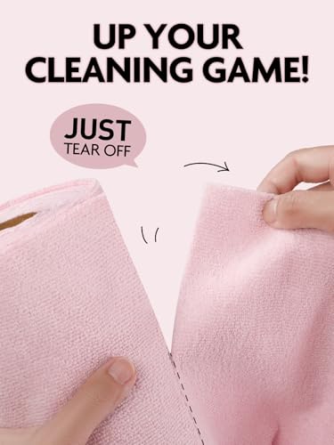 Fantasticlean Kitchen Towels - 80 Sheets - Reusable Washable Dishcloth Rolls, Super Absorbent, Premium Microfiber Cleaning Cloths, 10'' by 10'' (Pink,Blue,Tan,Moss Green) - color: Pink,blue,tan,moss Green