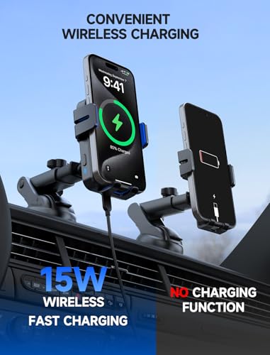 MOKPR Wireless Car Charger, 15W Auto Clamping Car Charger Dash Windshield Air Vent Phone Holder Compatible with iPhone 16 15 14/13/13 Pro/12 pro/12/11/X/8, Samsung S24/S23/S22, Blue - color: Blue