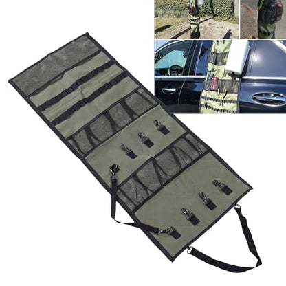 ciciglow Camping Hanging Organizer, Tent Organizer for Inside with Campsite Storage Straps & Mesh Pockets & Hanging Hooks for Camping, RV, Picnic, Green