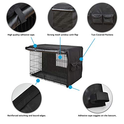 HONEST OUTFITTERS Dog Crate Cover,30 Inch Dog Kennel Cover for Medium and Large Dog, Heavy Duty Oxford Fabric,with Double Door, Pockets and Mesh Window (31L x 20W x 21H, Black) - size: 31.0"L x 20.0"W x 21.0"H