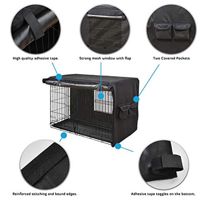 HONEST OUTFITTERS Dog Crate Cover 36 Inch Kennel for Medium Dog, Heavy Duty Oxford Fabric,with Double Door, Pockets and Mesh Window (37L x 24W x 25H,Black) - size: 37.0"L x 24.0"W x 25.0"H