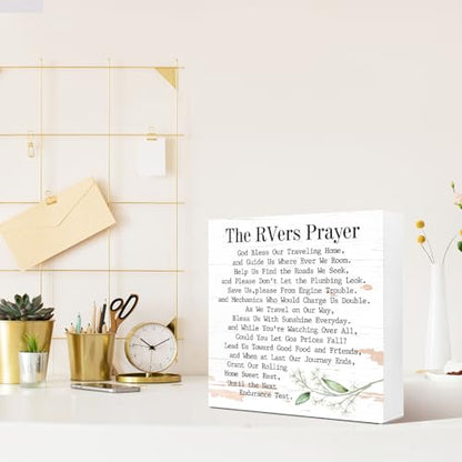 LVQHI Inspirational RVers Prayer Wooden Block Sign, Spiritual Camper Decor For Motorhome & Van Life, Sentimental Travel Blessing Plaque, New RV Gift 5"L x 5"W x 1.2"H