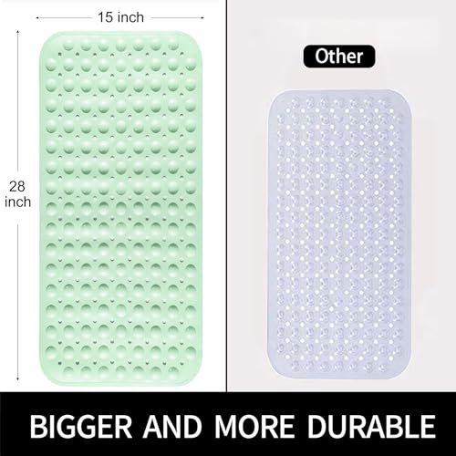 Bathtub and Shower Mats, 28 x 15 Inch Non-Slip Bath Mat, Machine Washable Bath Tub Mat with Suction Cups & Drain Holes for Bathroom, Beige - color: Green, size: 28" x 15" (Rectangular)