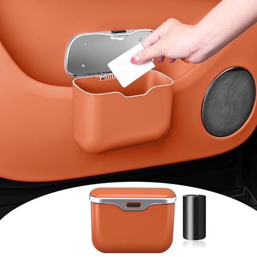 HOLDCY Car Trash Can, Waterproof Multi‑Functional Auto Trash Bin for Door/Console/Seat Back, Universal Vehicle Garbage Can for Car/Truck/SUV Drivers (Orange) - color: Orange