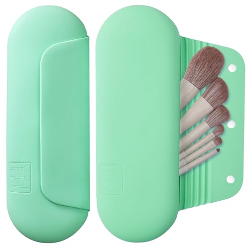 AGIKET Silicone Makeup Brush Holder Travel Cosmetic Bag：Soft Portable Cosmetic Face Brushes Holder with Upgrade Anti-Fall Out Magnetic Closure, Large Travel Makeup Brush Case - Green - color: Green, style: Brush Holder