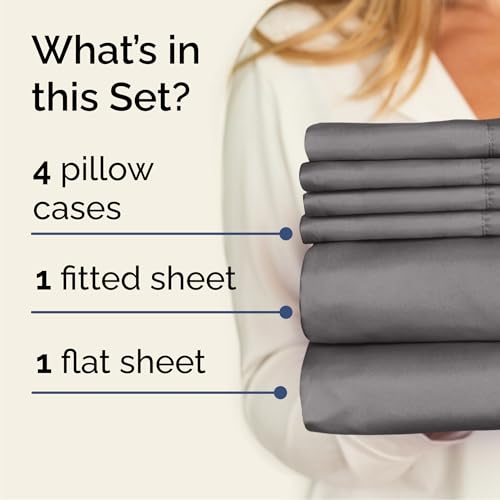 Queen 6 Piece Sheet Set - Comfy Breathable & Cooling - Ultra-Soft Hotel Luxury Bedding Set with 8-16 Inch Deep Pockets - 1 Flat & 1 Fitted Sheet & 4 Pillowcases - Wrinkle Free & Easy Care - Dark Grey - color: 06 - Dark Grey, size: Queen