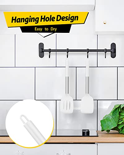 Pack of 2 Silicone Solid Turner, Non Stick Slotted Kitchen Spatulas, High Heat Resistant BPA Free Cooking Utensils, Ideal Cookware for Fish, Eggs, Pancakes(White) - color: White
