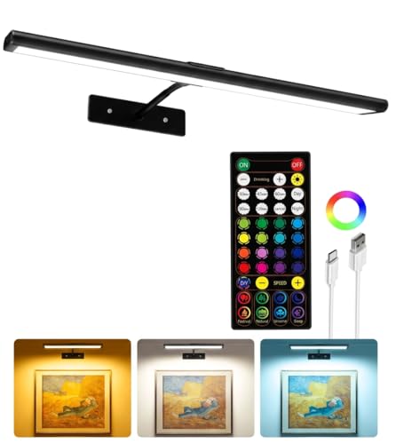 EZVALO Picture Light for Wall, 4800mAh Rechargeable Wireless Black Lights for Painting, 16In Dimmable Magnetic LED RGB Art Display Light, Colors Temperatures, for Gallery, Living Room, Hallway - color: RGB-Black, size: 16inch