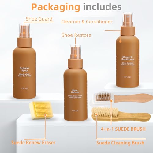Suede Care Kit, Deep Cleaning Shoe Cleaner with Water and Stain Repellent Spray | Professional Grade Suede Brush & Eraser Set for Restoring Nubuck, Sheepskin Shoes and Boots