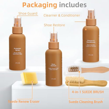 Suede Care Kit, Deep Cleaning Shoe Cleaner with Water and Stain Repellent Spray | Professional Grade Suede Brush & Eraser Set for Restoring Nubuck, Sheepskin Shoes and Boots