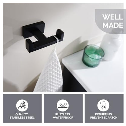 Angle Simple Double Towel Hook Matte Black, SUS304 Stainless Steel Bathroom Towel Holder, Coat Robe Hook Wall Mount - color: Matte Black, size: 1 Pack