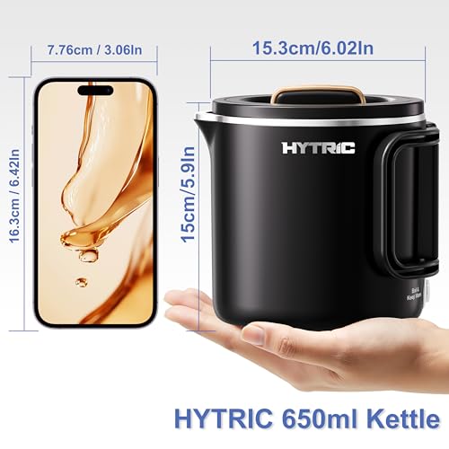 HYTRIC Travel Electric Kettle, 650ML Foldable Small Electric Kettle, Stainless Steel Portable Kettle with Dual Power Control, Collapsible Small Kettle Electric, Auto Shutoff & Boil Dry Protection