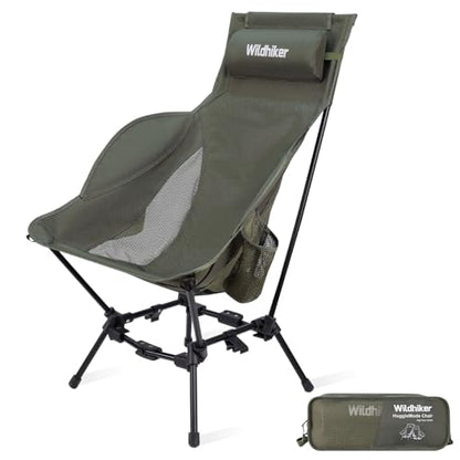 Wildhiker Compact High Back Camping Chair - Foldable with Dual Sitting Modes, Pillow, Arm Pads and Side Pockets - Lightweight Portable Chair for Motorcycle, RV, Festival, Travel - Green - color: Green