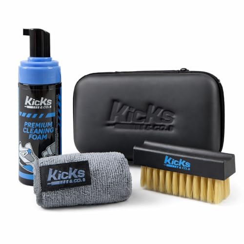 Kicks & CO. Sneaker Cleaning Kit, Premium Foam Cleaner with Brush and Towel, Portable Case, Safe for Canvas, Leather, Knit and Rubber