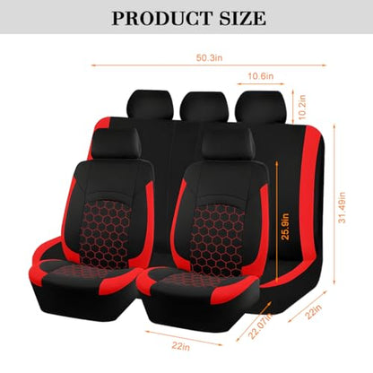 Car Seat Cover Full Sets, Polyester Foam Breathable Waterproof Vehicle Split Front Rear Seat Protectors, Automotive Interior Chair Cushion Pad, Universal for SUV RV Truck (Red) - color: Red