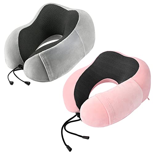 urnexttour Neck Pillow Airplane-2 Pack Memory Foam Travel Pillow, Soft Support Travel Neck Pillow for Travelling, Sleeping Rest, Car, Train and Home Use (Grey&Pink) - color: Grey&pink