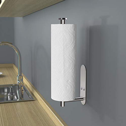 VAEHOLD Adhesive Paper Towel Holder Under Cabinet Mount, Wall Mounted Paper Towel Roll Holder for Kitchen Paper Towel, Stainless Steel（Silvery） - color: Silver