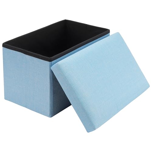 HOZEON 3 Pack 15.7 x 9.8 x 9.11 Inches Folding Storage Ottoman, Blue Rectangle Footrest Seat, Multifunctional Foot Stool for Living Room, Office, Traveling, Fishing, Camping - color: Blue