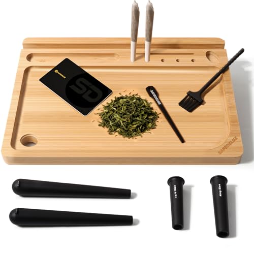 Large Wooden Rolling Tray Set with 120ml Cone Tube & Cleaning Brush, Portable Accessory Kit for Car Travel Storage Organizer & Home | Premium Wood - color: Brown