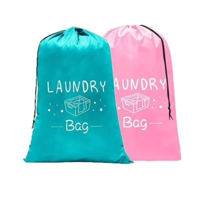 2 Pack XL Travel Laundry Bag, Dirty Clothes Organizer with Drawstring, Large Enough to Hold 4 Loads of Laundry， Easy Fit a Laundry Hamper or Basket，24" x 36" (Blue+ Pink) - color: Blue+Pink