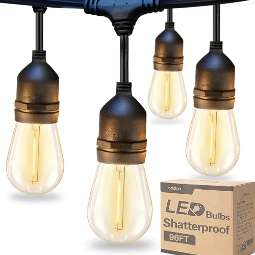 addlon 96FT(48FT*2) LED Outdoor String Lights with Edison Shatterproof Bulbs Commercial Grade Patio Cafe Light, ETL Listed Weatherproof Strand 30 Hanging Sockets for Bistro Backyard - size: 96FT