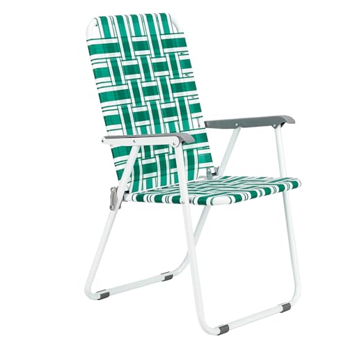 VINGLI Patio Lawn Webbed Folding Chairs Set of 2, Outdoor Beach Chair Portable Dining Chair for Yard, Garden (Green, Classic) - color: Green, size: Regular Size