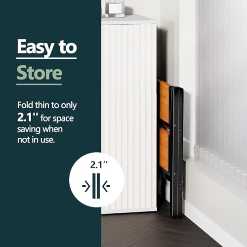 WOA WOA Step Ladder, Widening Pedals for Extra Balance, Lightweight Step Stool, Easy to Move Around, Foldable Ladder, Space Saving, Anti-Slip Stepladder 300 lbs Capacity (2 Step, Black & Wood Grain) - color: Black & Wood Grain, size: 2 Step