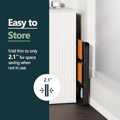 WOA WOA Step Ladder, Widening Pedals for Extra Balance, Lightweight Step Stool, Easy to Move Around, Foldable Ladder, Space Saving, Anti-Slip Stepladder 300 lbs Capacity (2 Step, Black & Wood Grain) - color: Black & Wood Grain, size: 2 Step