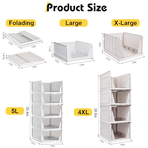 yazi 4XL Stackable Plastic Storage Basket, 4 Packs closet storage bins for clothes sweater organizer for closet Folding closet organizers - size: 4XL