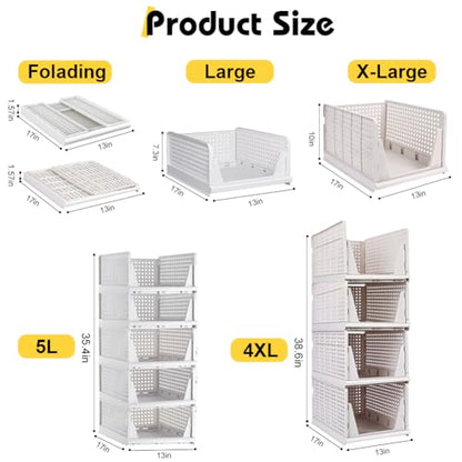 yazi 4XL Stackable Plastic Storage Basket, 4 Packs closet storage bins for clothes sweater organizer for closet Folding closet organizers - size: 4XL