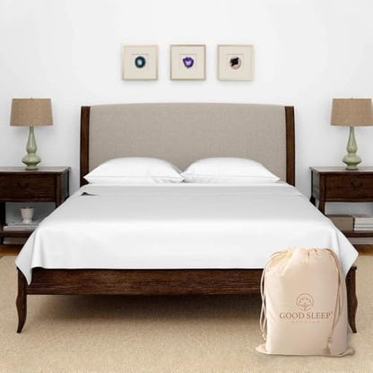 Good Sleep Bedding Olympic Queen Sheets Set, 100% Egyptian Cotton, Luxury 4 Pc Super Queen Sheets Sets, Breathable, Snug Fit, 16" Deep Pocket Fitted Sheet, 2 Pillowcases & 1 Flat Sheet, White - color: White, size: Olympic Queen (66 x 80)