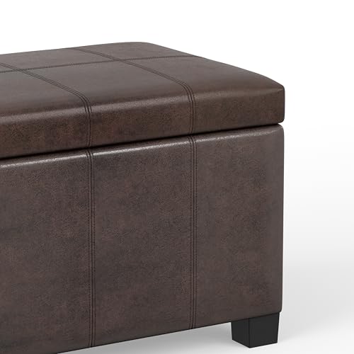 SIMPLIHOME Dover Storage Ottoman Bench - 36 inch Wide Upholstered Vegan Leather Rectangular Lift-Top Ottoman in Distressed Brown, Contemporary Bench for Living Room with Safety Hinges - color: Distressed Brown