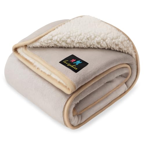 Luciphia Waterproof Pet Blanket, Liquid Pee Proof Dog Blanket for Sofa Bed Couch, Reversible Sherpa Fleece Furniture Protector Cover for Small Medium Large Dogs Cats, Khaki+Beige Large（65" x 57"） - color: Khaki+beige, size: L (65" x57")