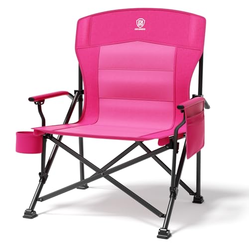 EVER ADVANCED Oversized Folding Women Camping Chair, for Adults Heavy Duty Lawn Chair with Side Pockets, Portable Collapsible Quad Chair for Outside, Support Up to 500lbs, Pink - color: Pink