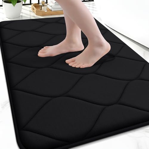 Smiry Memory Foam Bath Mat 36''x24'', Ultra Soft Non-Slip Bathroom Rug, Plush Water Absorbent Quick Dry and Machine Washable Floor Mat for Shower, Tub & Home Decor, Black - color: Black, size: 36'' X 24''