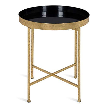 Kate and Laurel Celia Metal Foldable Round Accent Table, 18.25" x 18.25" x 22", Black Surface and Gold Frame, Modern Minimalist Design and Detachable Magnetic Tabletop - color: Gold/Black