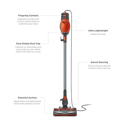 Shark Rocket Ultra-Light | Corded Stick Vacuum Cleaner for Carpet, Rugs & Hard Floors | Lightweight Hand Vacuum for Pet Hair & Upholstery | Swivel Steering | 2 Attachments | Gray/Orange | HV301 - style: Rocket Ultra-Light