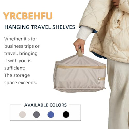 Portable Hanging Travel Shelves, Carry on Closet Suitcase Storage for Luggage, Hanging Packing Cubes Compression for Travel Essentials (L, Beige)