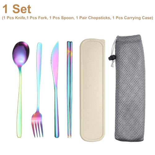 uxcell Travel Utensils with Case, Stainless Steel Portable Silverware, Colorful - color: Colorful