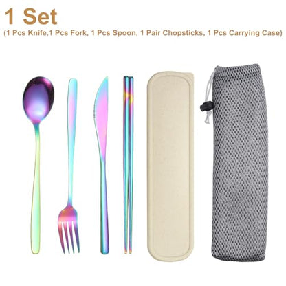 uxcell Travel Utensils with Case, Stainless Steel Portable Silverware, Colorful - color: Colorful